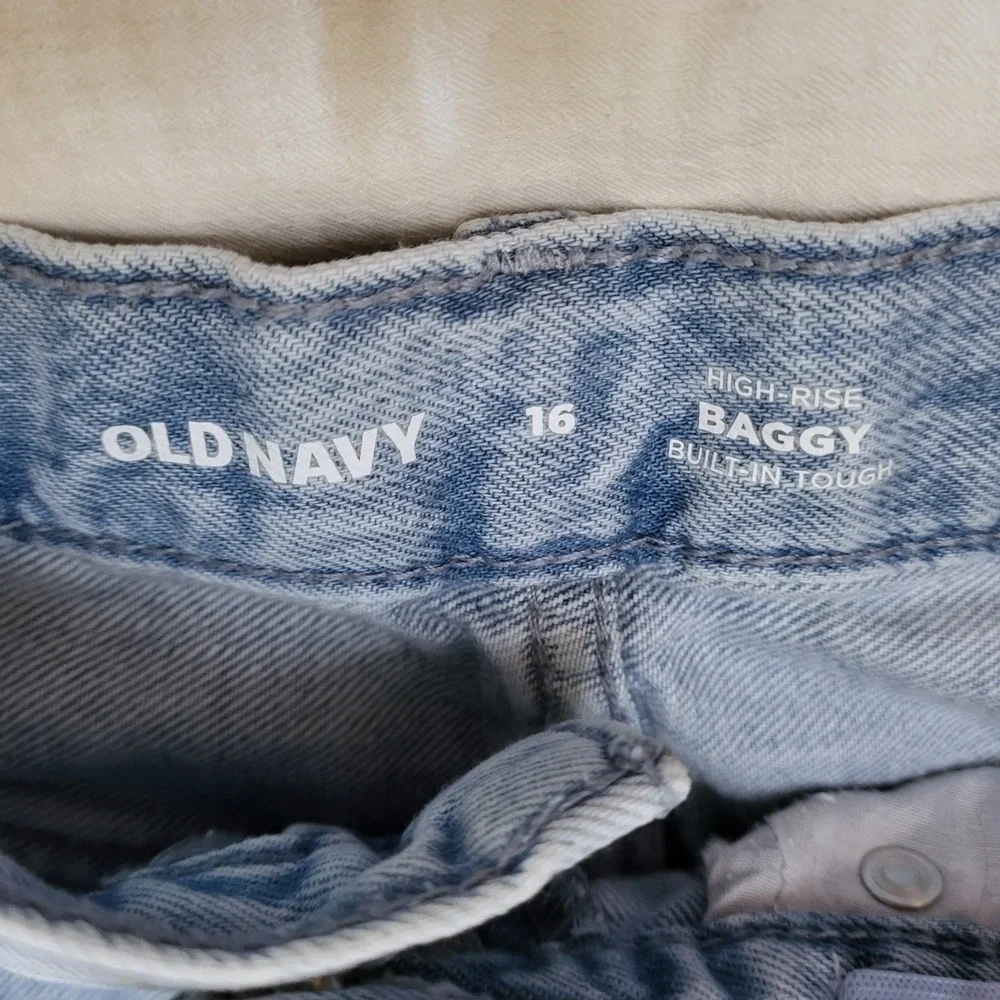 Old Navy Jeans Baggy Wide Barrel Leg High Rise Cargo Light Wash Cotton Girls 16